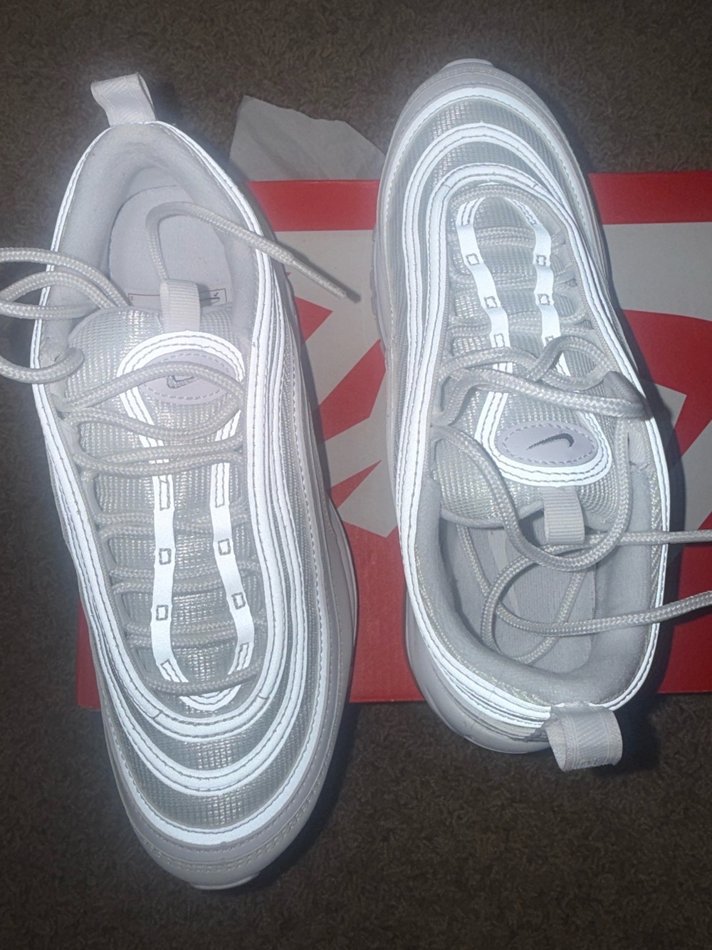 Nike Air Max 97 Triple White Wolf Grey Men’s 6.5 / Women’s 8 921826-101 Like New - Picture 10 of 16
